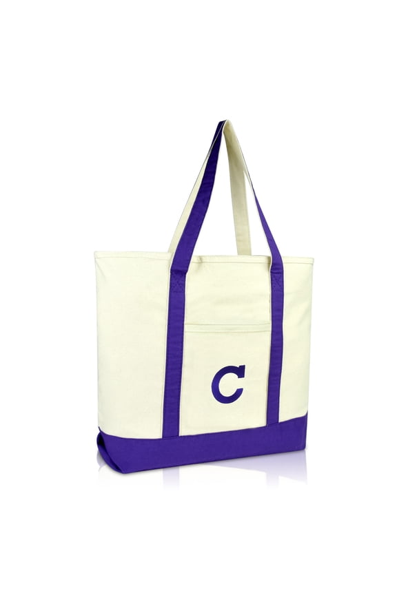 Initial Tote Bag Personalized Monogram Purple Zippered Top Letter - C