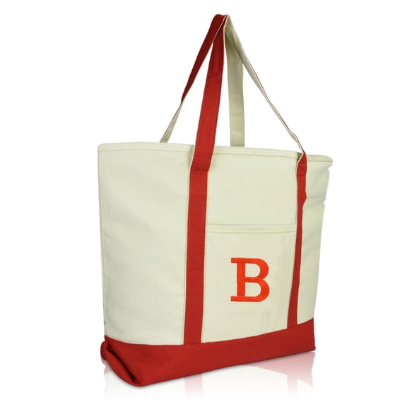 DALIX Initial Tote Bag Personalized Monogram Red Zippered Top Letter - B