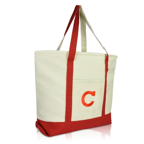 DALIX Initial Tote Bag Personalized Monogram Red Zippered Top Letter - C
