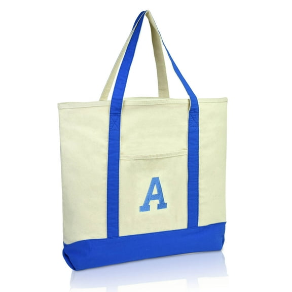 DALIX Initial Tote Bag Personalized Monogram Royal Blue Zippered Top Letter - A