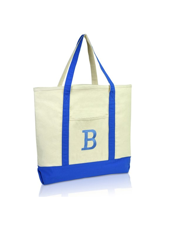 Initial Tote Bag Personalized Monogram Royal Blue Zippered Top Letter - B