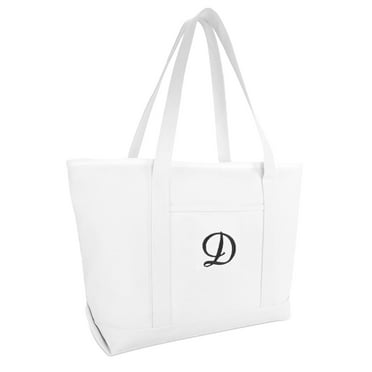 DALIX Large Canvas Tote Bag for Women Work Bag Beach Totes Monogrammed White D