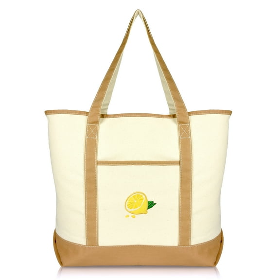 DALIX Lemon Tote Bag Reusable Grocery Natural Canvas Fruits in Brown
