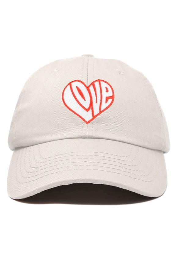 Love Heart Hat Womens Embroidered Baseball Cap in Beige