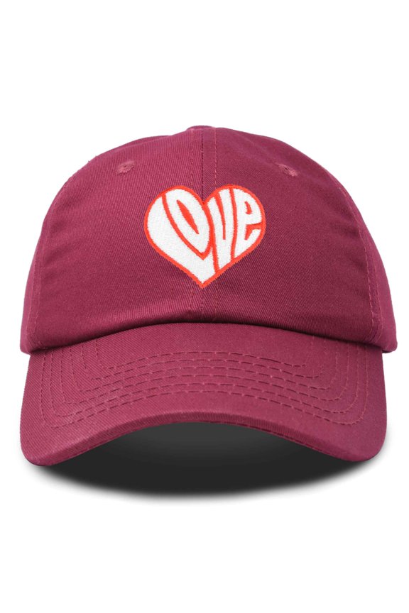 Love Heart Hat Womens Embroidered Baseball Cap in Maroon