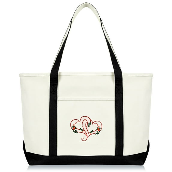 DALIX Love Intertwining Heart Womens Premium Embroidered Tote Bag in Black