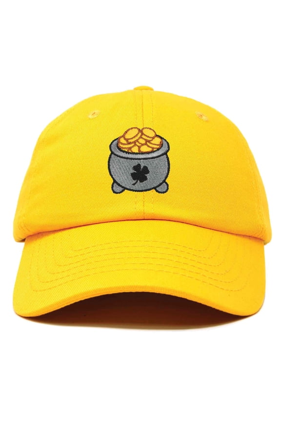 Lucky Pot Of Gold Hat Womens Embroidered Baseball Cap in Gold