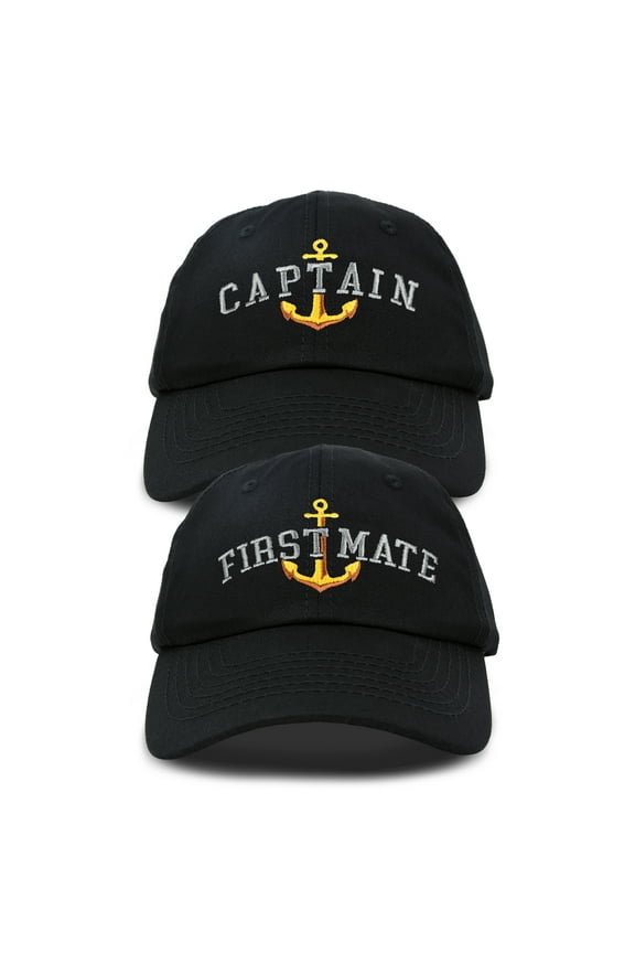 Matching Captain And First Mate Hat Set Embroidered Ball Cap in Black