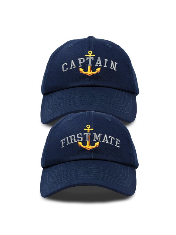 Matching Captain And First Mate Hat Set Embroidered Ball Cap in Navy Blue