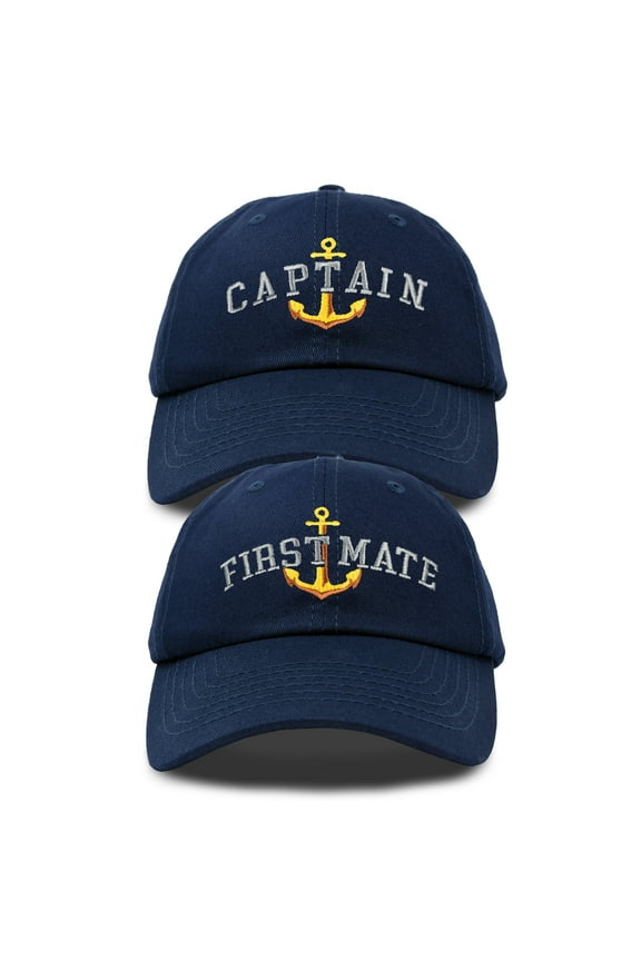Matching Captain And First Mate Hat Set Embroidered Ball Cap in Navy Blue