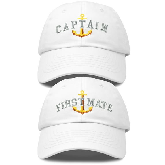 DALIX Matching Captain And First Mate Hat Set Embroidered Ball Cap in White
