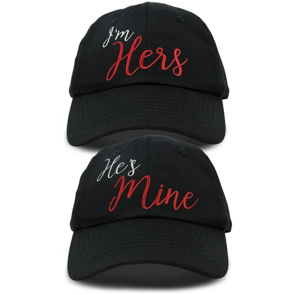 DALIX Matching His and Her Hat Set of 2 Couples Embroidered Baseball Cap Black