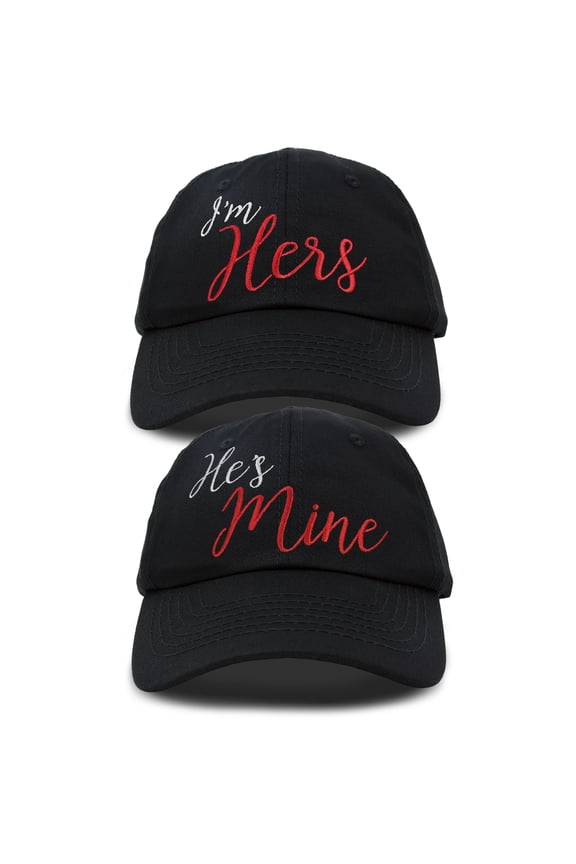 Matching His and Her Hat Set of 2 Couples Embroidered Baseball Cap Black