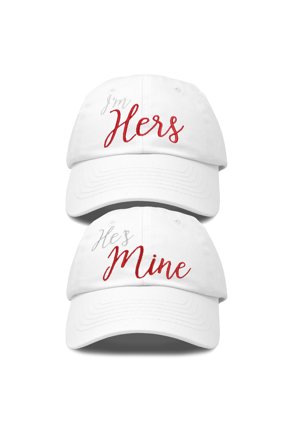 Matching His and Her Hat Set of 2 Couples Embroidered Baseball Cap White