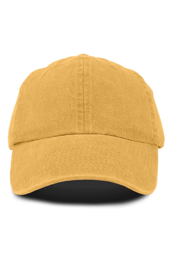 Mens Pigment Dyed Washed Cotton Cap - Adjustable Hat 6 Panel Unstructured (Gold)