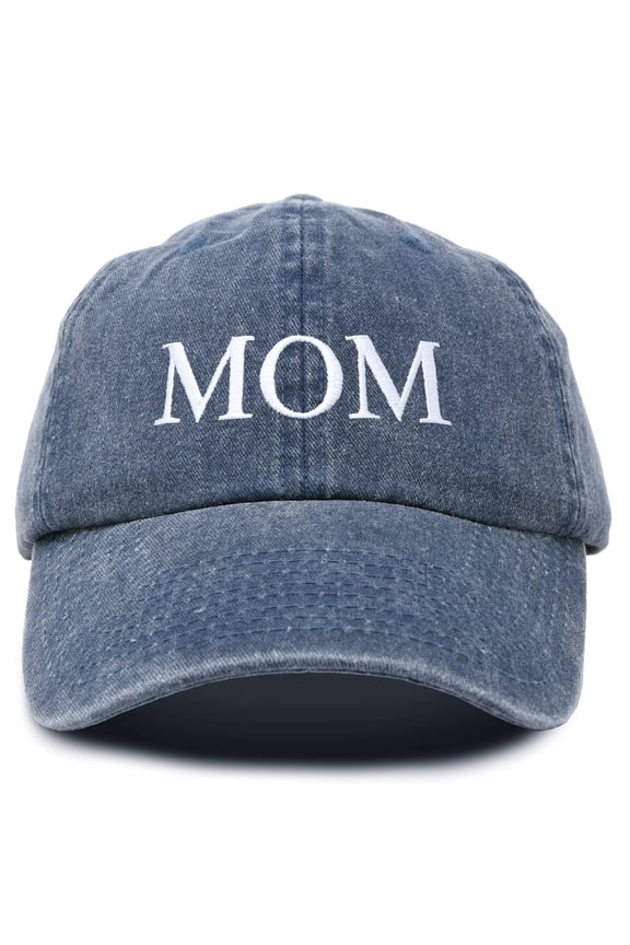 Mom Hat Women's Embroidered Washed Cotton Baseball Cap in Washed Navy Blue
