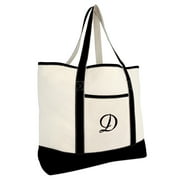 DALIX Monogram Bag Personalized Totes For Women Open Top Black Letter D
