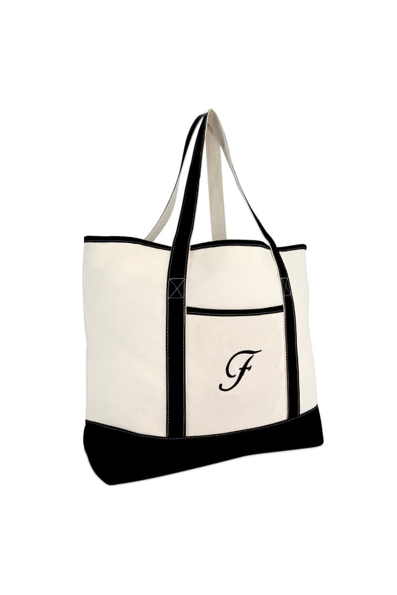Monogram Bag Personalized Totes For Women Open Top Black Letter F