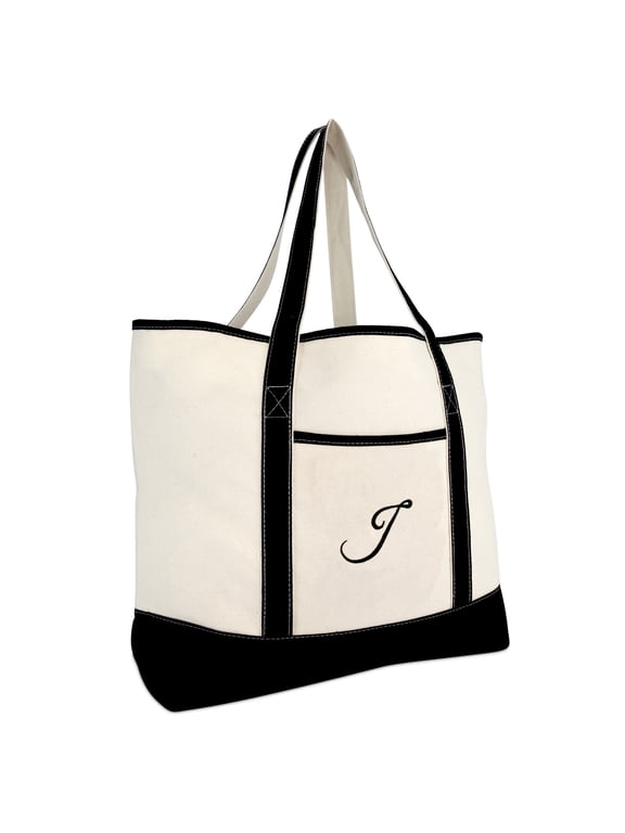 Monogram Bag Personalized Totes For Women Open Top Black Letter J