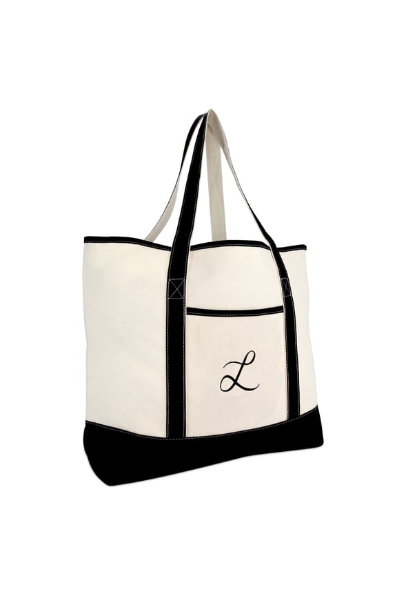Monogram Bag Personalized Totes For Women Open Top Black Letter L