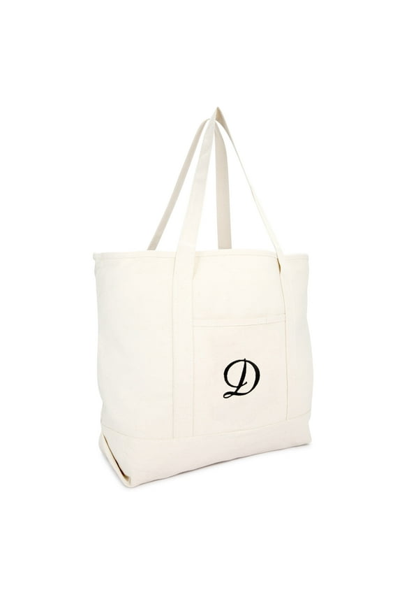 Monogram Bag Personalized Totes For Women Open Top Natural Letter D