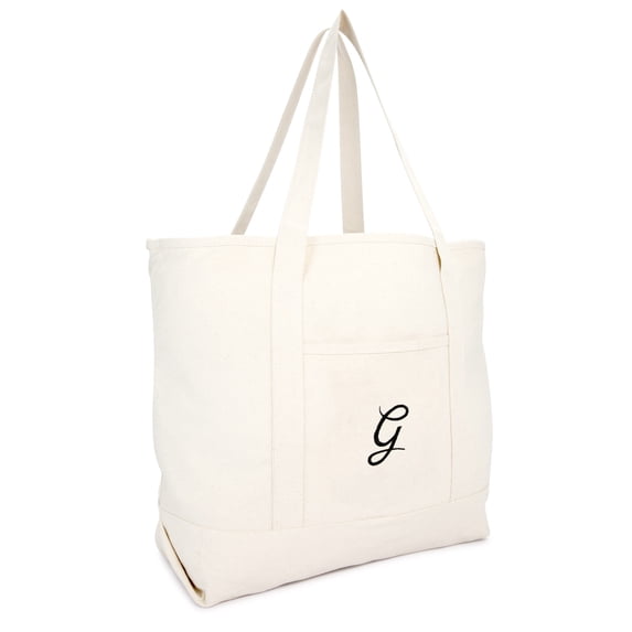 DALIX Monogram Bag Personalized Totes For Women Open Top Natural Letter G