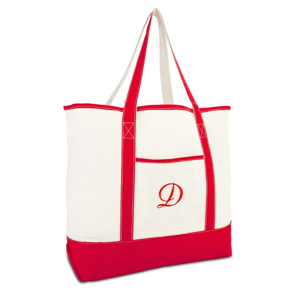 DALIX Monogram Bag Personalized Totes For Women Open Top Red Initial D