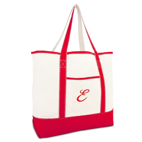 DALIX Monogram Bag Personalized Totes For Women Open Top Red Initial E
