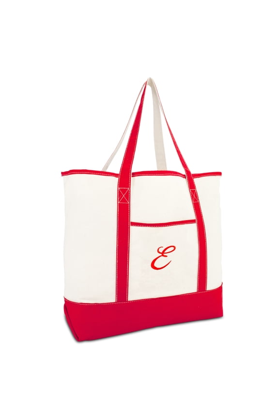 Monogram Bag Personalized Totes For Women Open Top Red Initial E
