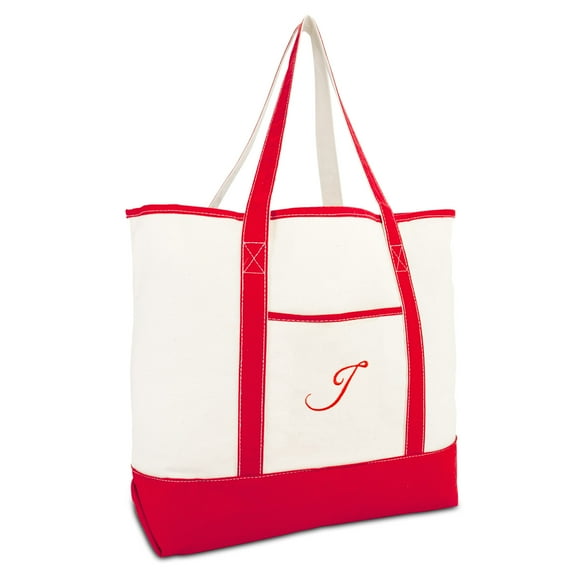 DALIX Monogram Bag Personalized Totes For Women Open Top Red Initial J