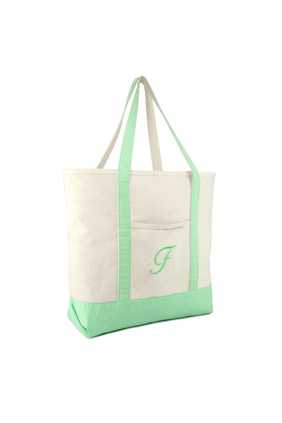 Monogram Shopping Tote Bag Personalized Ballent Mint Green Zippered Letter F