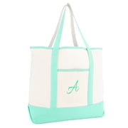 DALIX Monogram Tote Bag For Women Personalized Open Top Mint Green Letter A