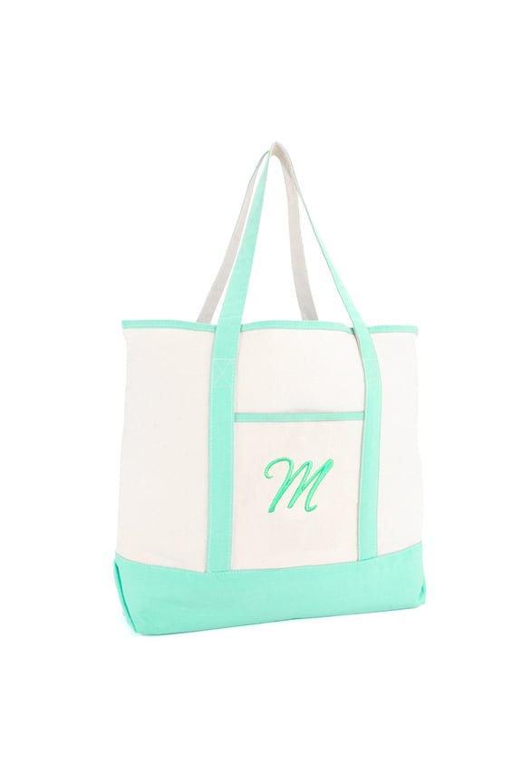 Monogram Tote Bag For Women Personalized Open Top Mint Green Letter M