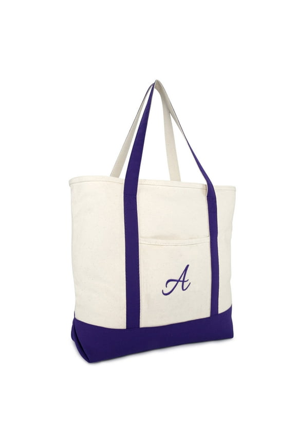 Monogram Tote Bag Shoulder Bag Teacher Zippered Purple Letter A