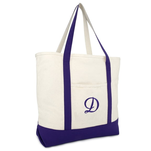 DALIX Monogram Tote Bag Shoulder Bag Teacher Zippered Purple Letter D