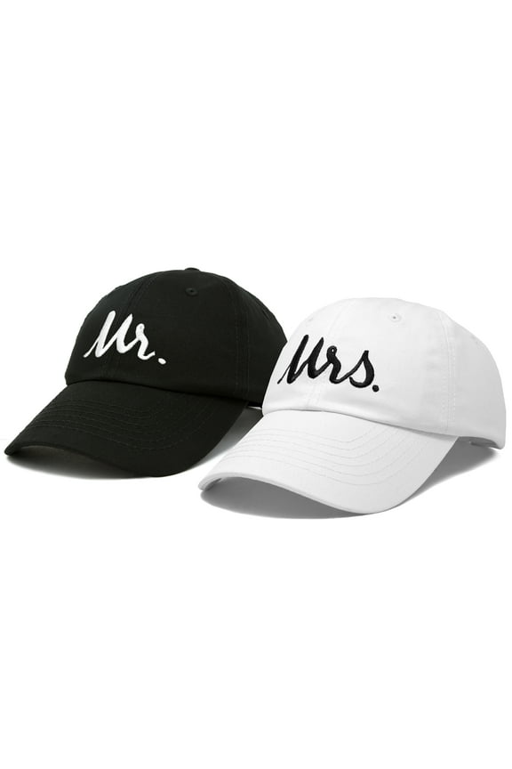 Mr and Mrs Baseball Cap Matching Couples Hat Set in Black/White