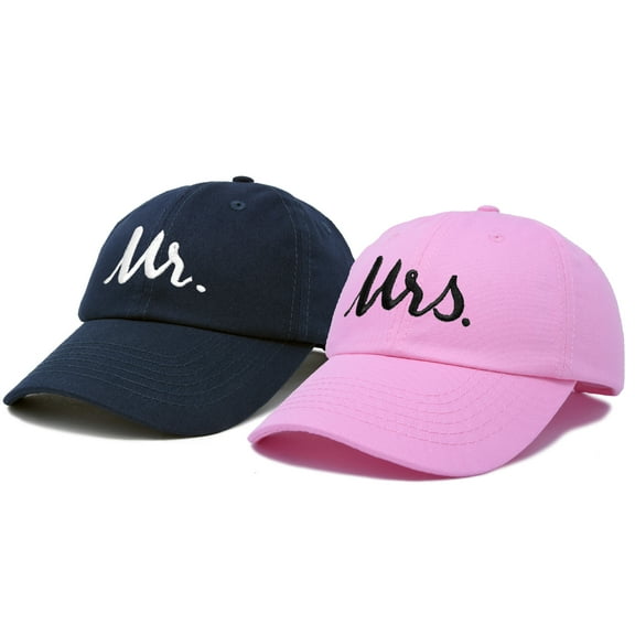 DALIX Mr and Mrs Baseball Cap Matching Couples Hat Set in Navy Blue/Pink