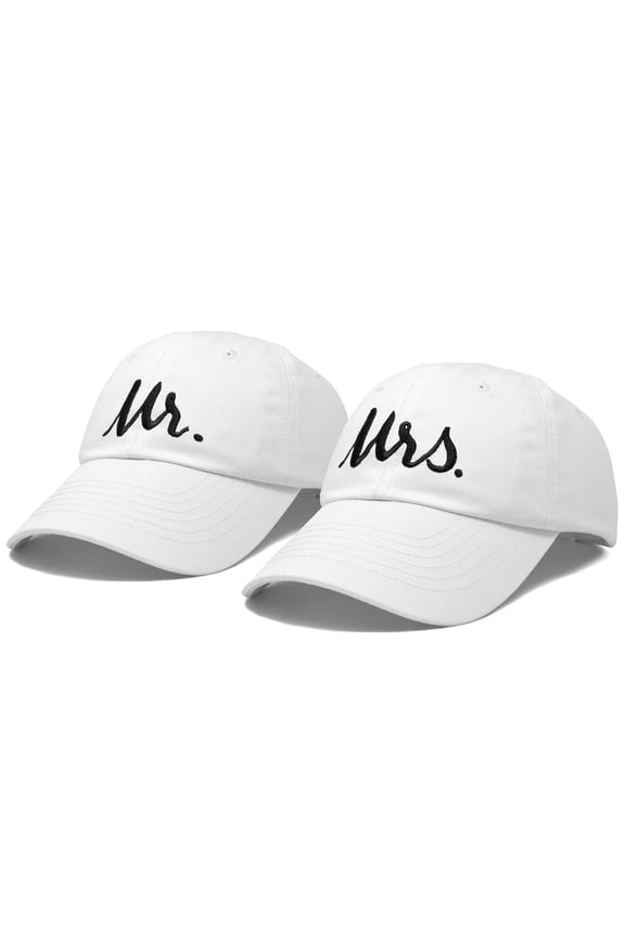 Mr and Mrs Baseball Cap Matching Couples Hat Set in White