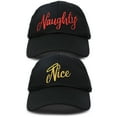 thumbnail image 1 of DALIX Naughty n Nice Christmas Hat Set Womens Matching Embroidered Cap in Black, 1 of 7