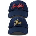 thumbnail image 1 of DALIX Naughty n Nice Christmas Hat Set Womens Matching Embroidered Cap in Navy Blue, 1 of 7