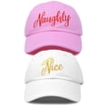 thumbnail image 1 of DALIX Naughty n Nice Christmas Hat Set Womens Matching Embroidered Cap in Pink White, 1 of 7