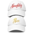 thumbnail image 1 of DALIX Naughty n Nice Christmas Hat Set Womens Matching Embroidered Cap in White, 1 of 7