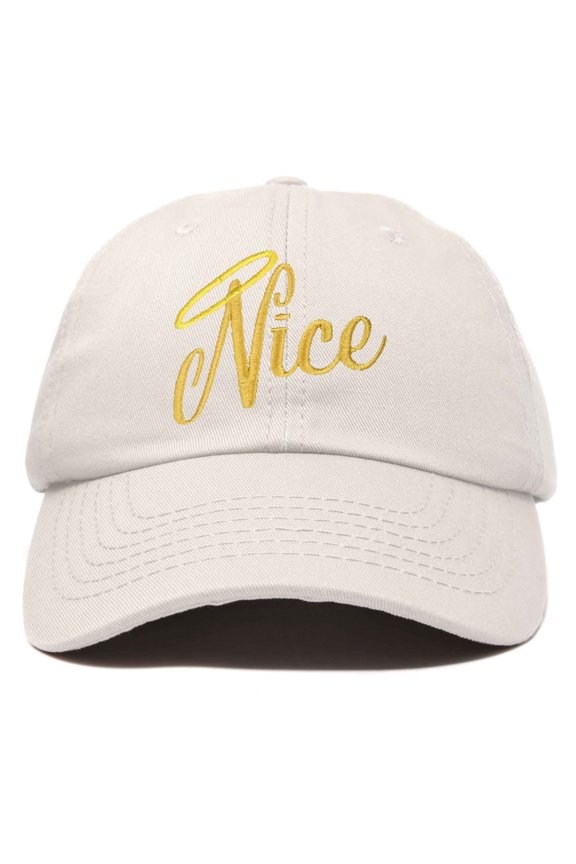 Naughty or Nice - Nice Christmas Hat Womens Embroidered Baseball Cap in Beige