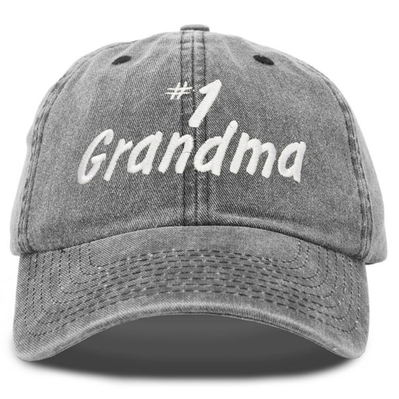 DALIX Number 1 Grandma Hat Gift Washed Cotton Baseball Cap in Washed Denim Black