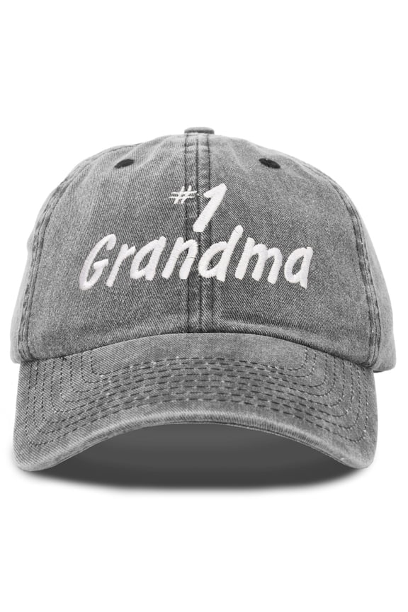 Number 1 Grandma Hat Gift Washed Cotton Baseball Cap in Washed Denim Black
