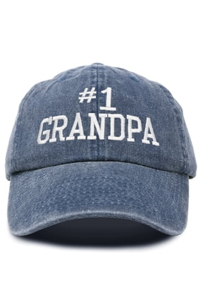 Number 1 Grandpa Gift Hat Vintage Cap Washed Cotton in Navy Blue