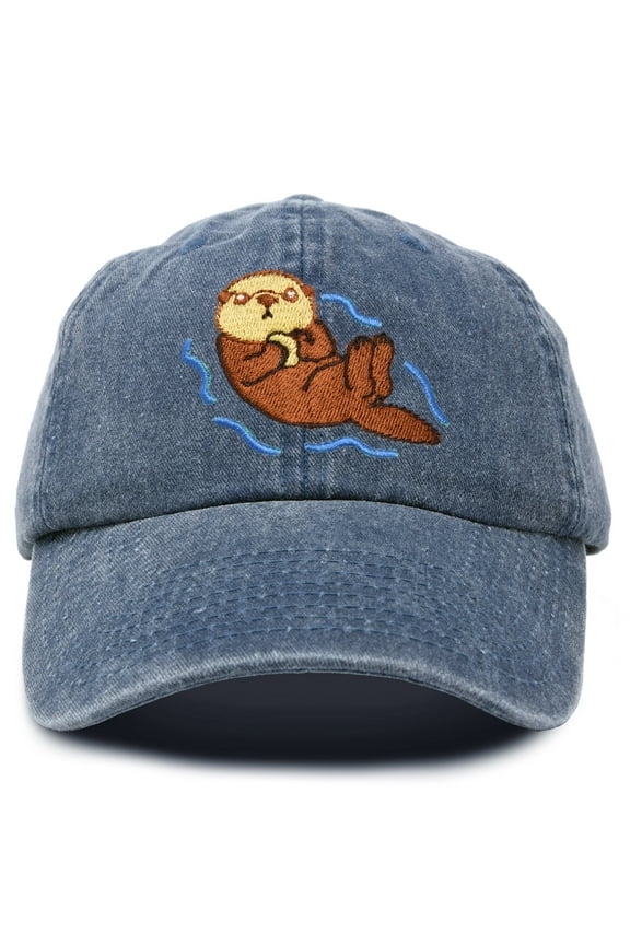 Otter Hat Embroidered Baseball Cap Vintage Cotton Denim Mens Womens in Navy Blue