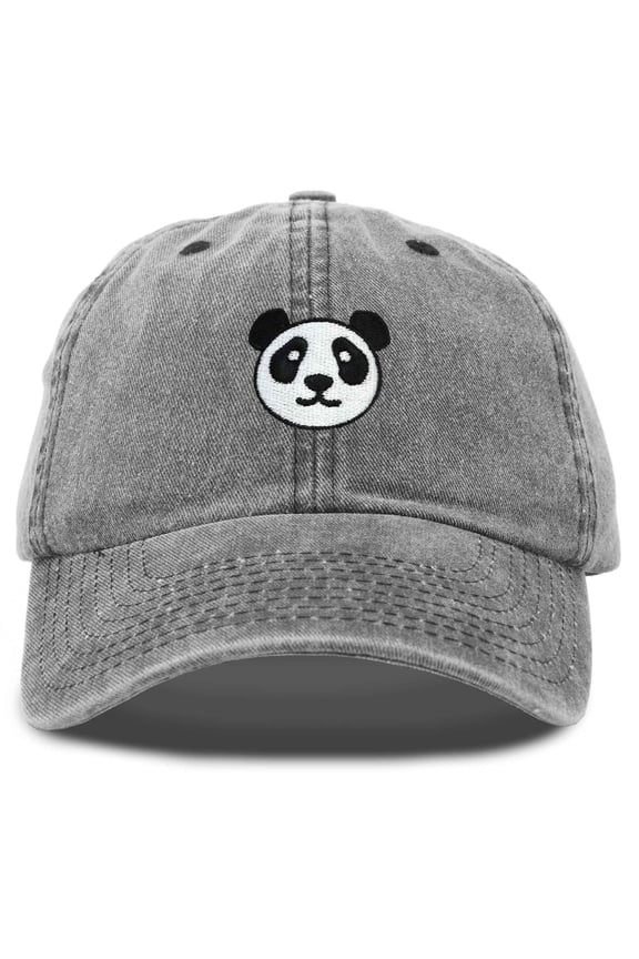 Panda Face On A Hat Mens Womens Embroidered Baseball Cap in Washed Black