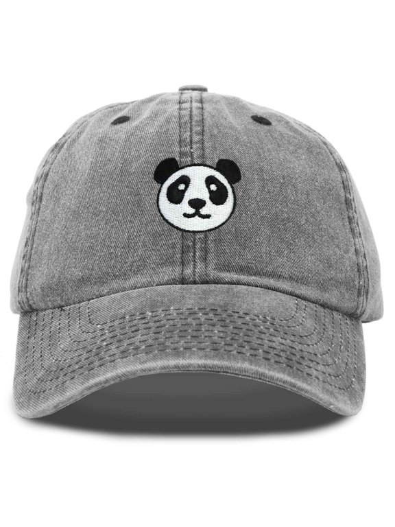 Panda Face On A Hat Mens Womens Embroidered Baseball Cap in Washed Black