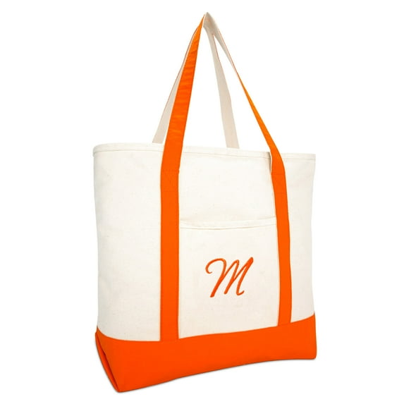 DALIX Personalized Shopping Tote Bag Monogram Orange Ballent Zippered Letter- M